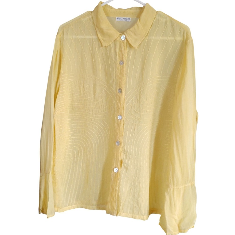 Russ Berens Long Sleeve Shirt Shear Yellow Top Stitching Malibu USA Womens Large - Picture 4 of 9